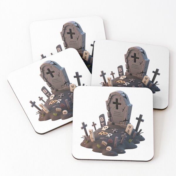 Item preview, Cartoon graveyard scene with cracked tombstone, symbolic letters, and spooky decorations isolated on transparent background for festive Halloween designs and children’s educational graphics designed and sold by Mimoshi ⭐⭐⭐⭐⭐.