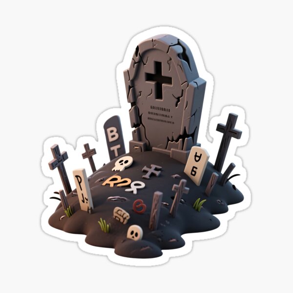 Item preview, Cartoon graveyard scene with cracked tombstone, symbolic letters, and spooky decorations isolated on transparent background for festive Halloween designs and children’s educational graphics designed and sold by Mimoshi.