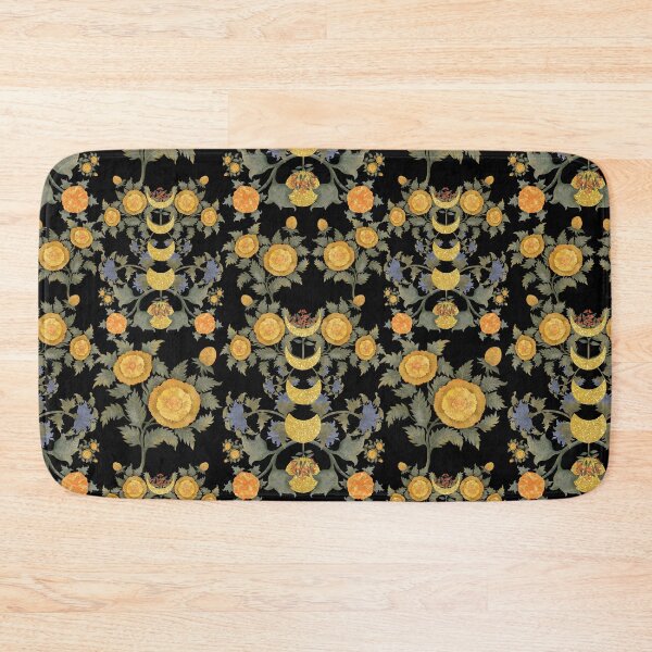 Item preview, Print with moon phases, yellow, purple flowers and green leaves designed and sold by Grin Katalina Floral Patterns & Cozy Art.