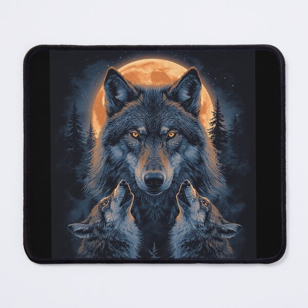 Item preview, Three Wolves and Full Moon – Retro Airbrush Animal Art designed and sold by JOOOWW.