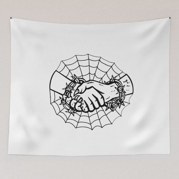 Item preview, Man and Devil Handshake With Barbed Wire and Cobweb Retro designed and sold by patrimonio.
