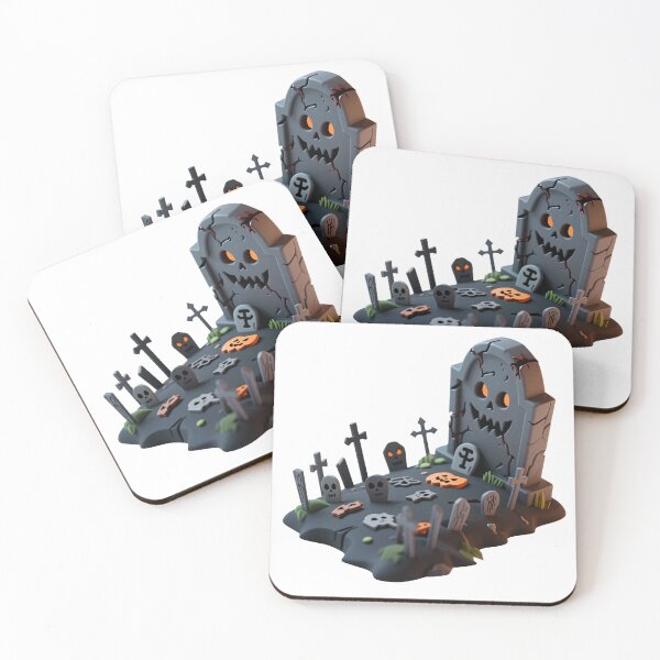 Item preview, Spooky cartoon graveyard scene with glowing monster tombstone, skulls, bones, and decorative crosses isolated on transparent background for Halloween illustrations and children’s festive graphics designed and sold by Mimoshi ⭐⭐⭐⭐⭐.
