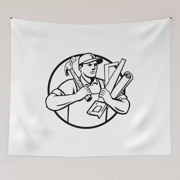 Item preview, Handyman Tradesman Repairman Carpenter with Tools Mascot Retro designed and sold by patrimonio.
