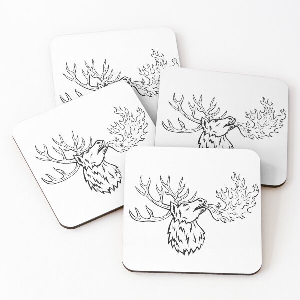 Item preview, Red Deer or Cervus Elaphus Stag Breathing Fire Mascot Retro designed and sold by patrimonio.