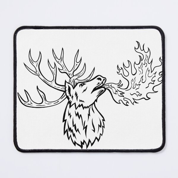 Item preview, Red Deer or Cervus Elaphus Stag Breathing Fire Mascot Retro designed and sold by patrimonio.
