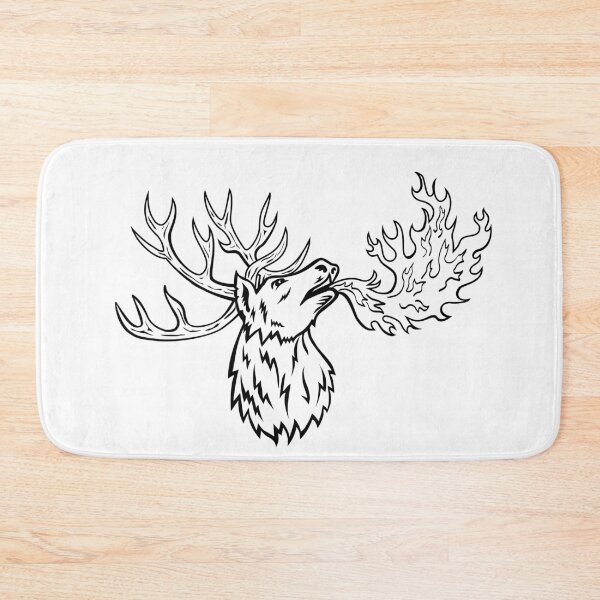 Item preview, Red Deer or Cervus Elaphus Stag Breathing Fire Mascot Retro designed and sold by patrimonio.