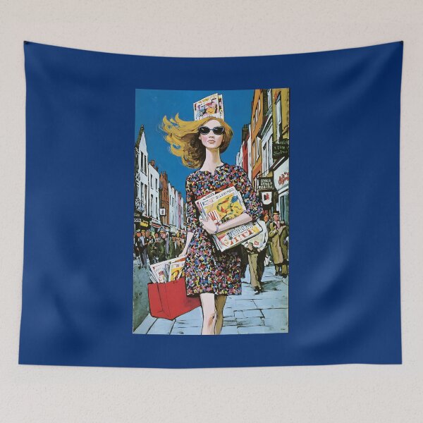 Item preview, Strut with Style - Fashionable Woman with Magazines in a Bustling Urban Scene designed and sold by OlfactoART Studio.