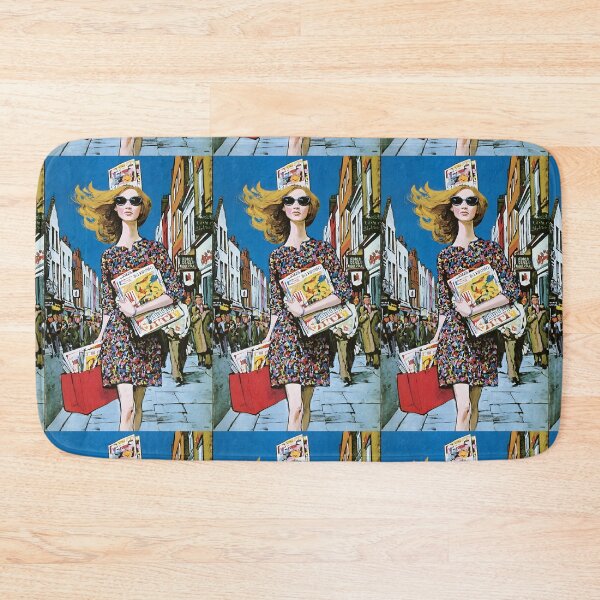 Item preview, Strut with Style - Fashionable Woman with Magazines in a Bustling Urban Scene designed and sold by OlfactoART Studio.