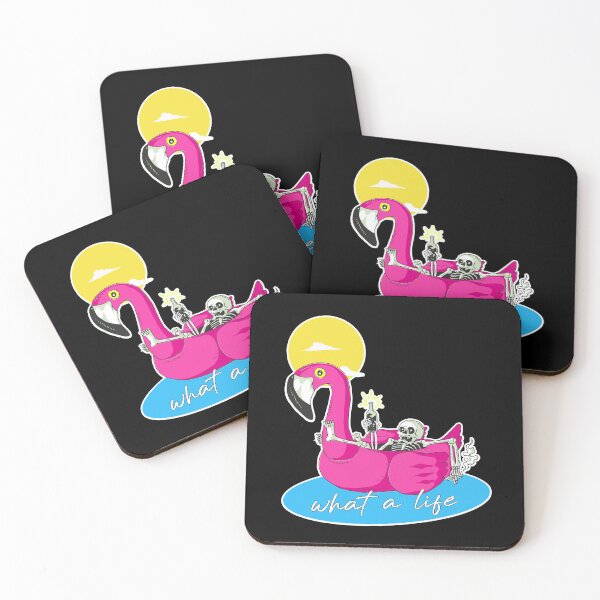 Item preview, What A Life Skeleton Floating On A Pink Flamingo Pool Toy designed and sold by MouseDeSigns.