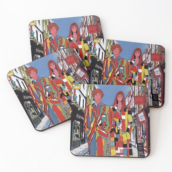 Item preview, Strolling in Color - Artistic Couple Walking a Vibrant Cobblestone Street London Vibes Digital AI Art designed and sold by OlfactoART Studio.