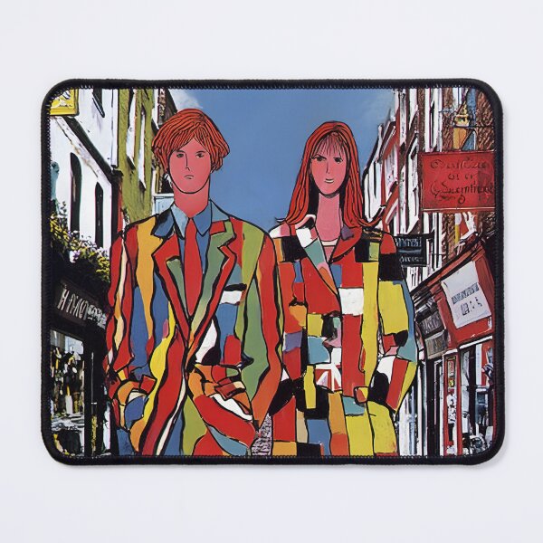 Item preview, Strolling in Color - Artistic Couple Walking a Vibrant Cobblestone Street London Vibes Digital AI Art designed and sold by OlfactoART Studio.