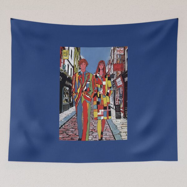 Item preview, Strolling in Color - Artistic Couple Walking a Vibrant Cobblestone Street London Vibes Digital AI Art designed and sold by OlfactoART Studio.