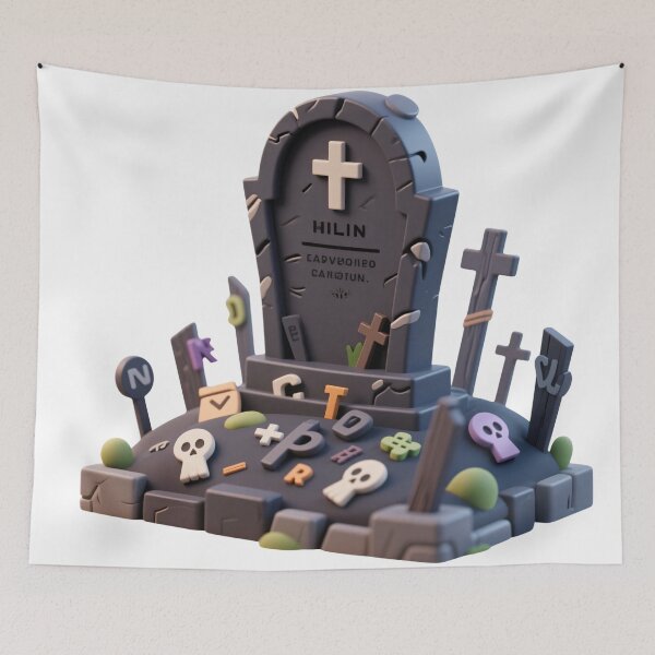 Item preview, Playful cartoon Halloween graveyard scene with symbolic tombstones, mysterious letters, and skull decorations isolated on transparent background for festive children’s design and spooky educationa designed and sold by Mimoshi ⭐⭐⭐⭐⭐.