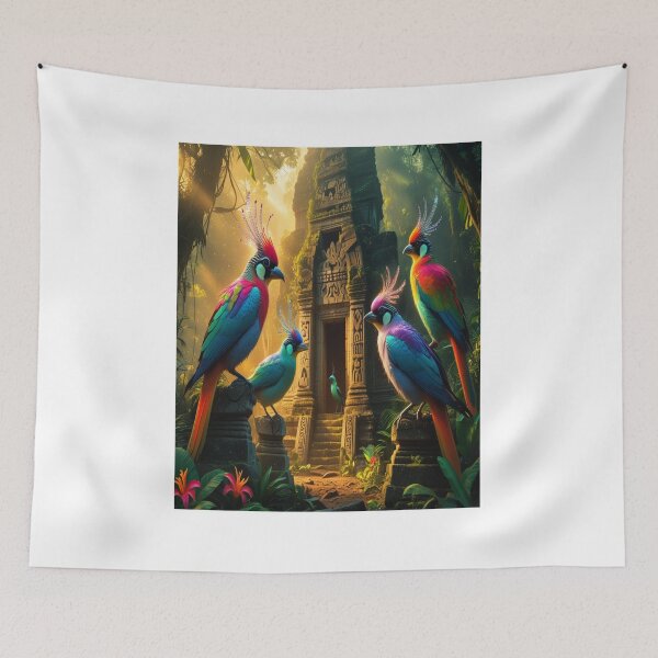 Item preview, Mystical Jungle Temple with Exotic Birds designed and sold by Max Store.