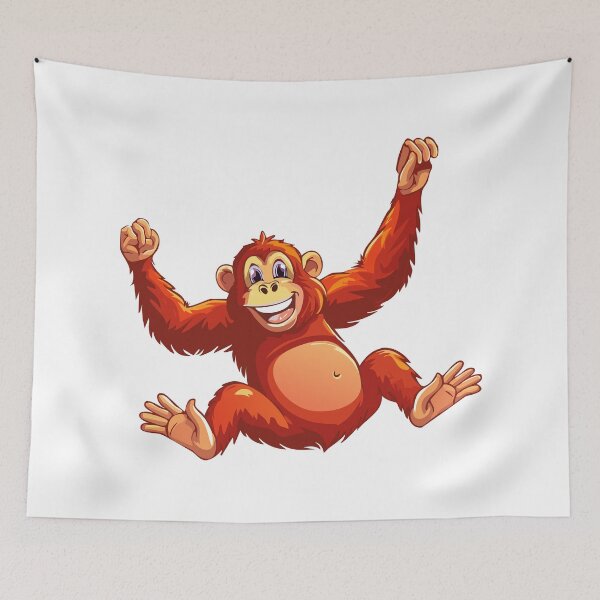 Item preview, Bornean orangutan (Pongo pygmaeus) Wild orangutan primate head face illustration, orangutan monkey ape, orangutan cartoon hanging on a tree branch designed and sold by Danler.
