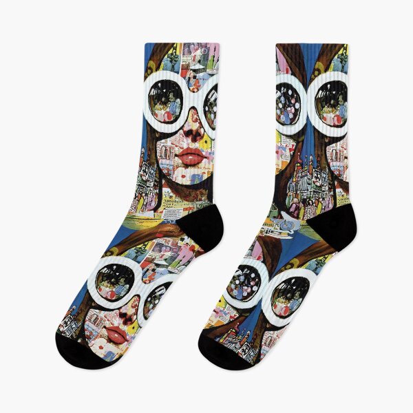 Item preview, Rule the Mod Scene- Bold Woman in White Sunglasses Amid Swinging Sixties London Collage designed and sold by OlfactoART Studio.