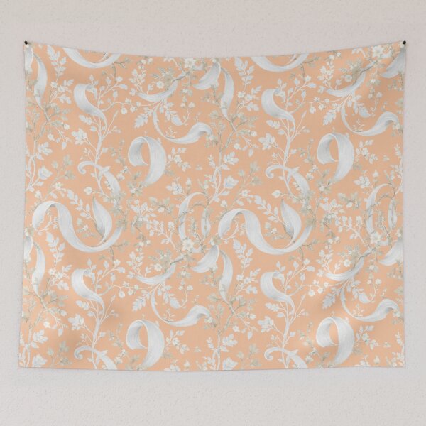Item preview, Peach Floral and Leafy Swirls Pattern & Silver cruls seamless pattern designed and sold by TheGaliyaStudio.