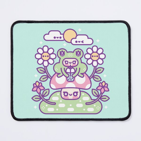 Item preview, Kawaii Frog Drinking Bubble Tea on a Mushroom designed and sold by musingtreeart.