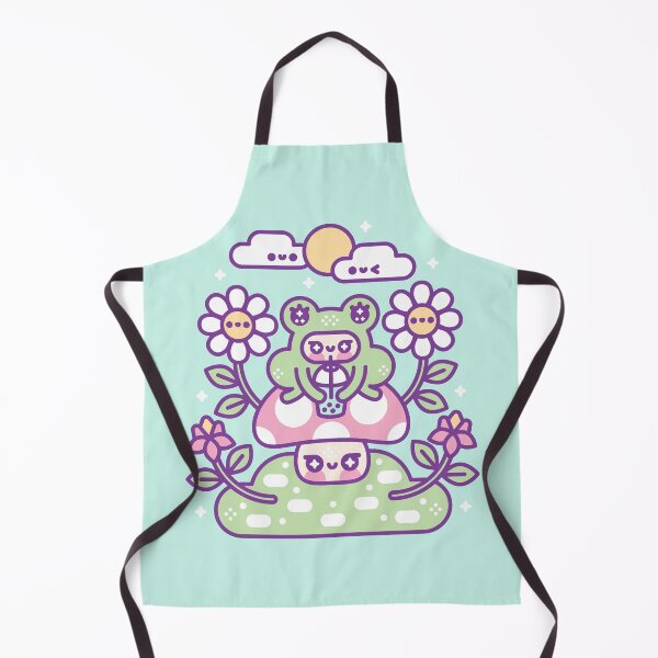 Item preview, Kawaii Frog Drinking Bubble Tea on a Mushroom designed and sold by musingtreeart.