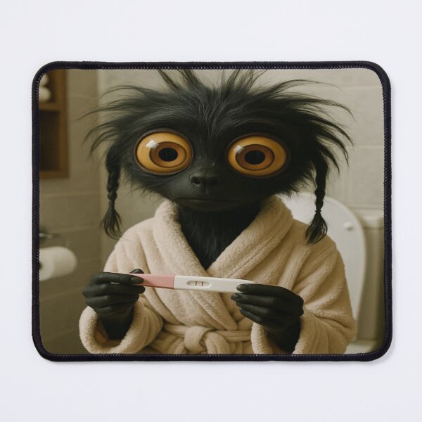 Item preview, Surprised Furry Alien with Pregnancy Test – Funny Whimsical Creature designed and sold by MambaJoy.