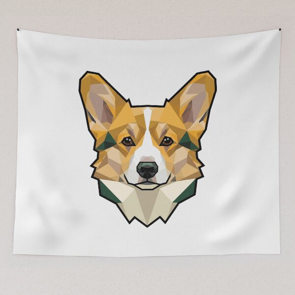 Item preview, Geometric Mosaic Corgi — Polygonal Canine Head in Mustard, Green, Cream Tones  designed and sold by zoughlal.
