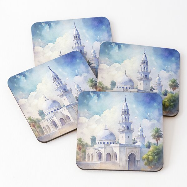 Item preview, White Mosque Under Blue Sky – Watercolor Art designed and sold by ArabRaphsody.