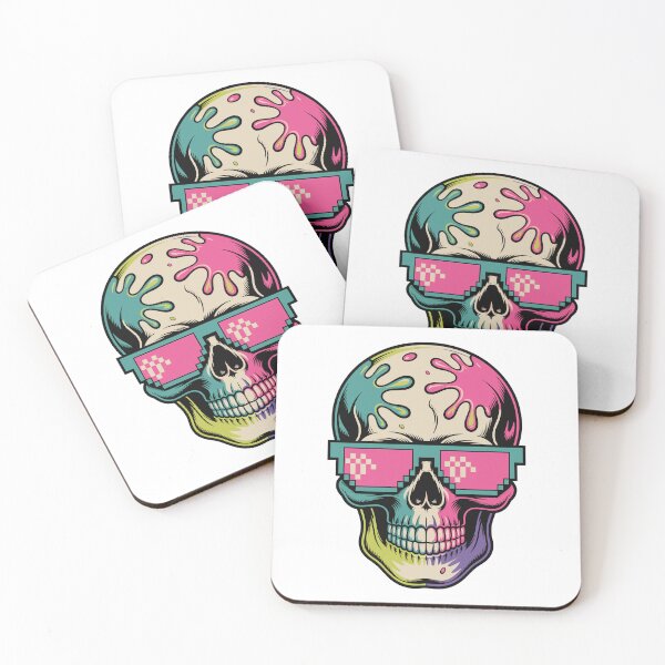 Item preview, Rainbow Skull With Pixel Glasses and Neon Drips in a Trippy Psychedelic Vaporwave Color Palette designed and sold by EidosEmporiium.