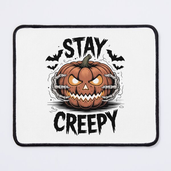 Item preview, Stay Creepy Pumpkin with Skeleton Hands and Angry Face Surrounded by Bats Halloween Horror Art designed and sold by EidosEmporiium.