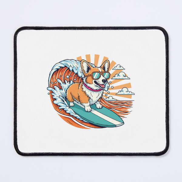 Item preview, Surf’s Up Corgi — Dynamic Dog Surfing Teal Board on Vivid Orange Wave  designed and sold by zoughlal.