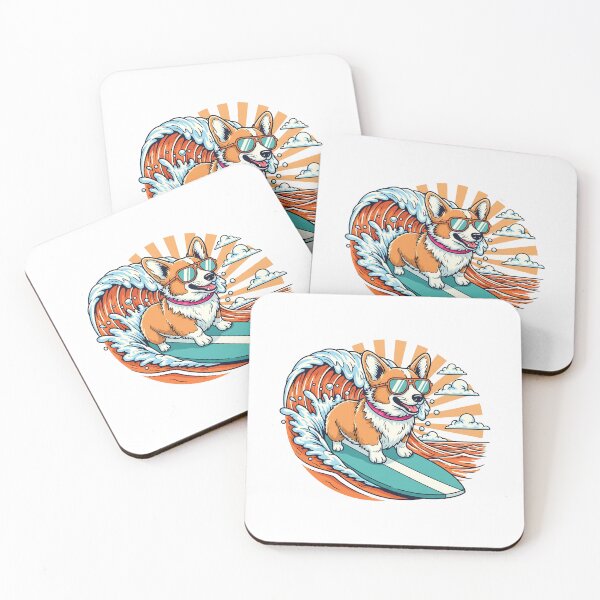 Item preview, Surf’s Up Corgi — Dynamic Dog Surfing Teal Board on Vivid Orange Wave  designed and sold by zoughlal.