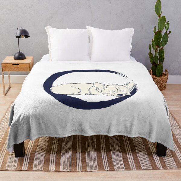 Item preview, Minimal Zen Circle Corgi — Serenity Dog Curled Within Navy Blue Enso Brush Stroke designed and sold by zoughlal.