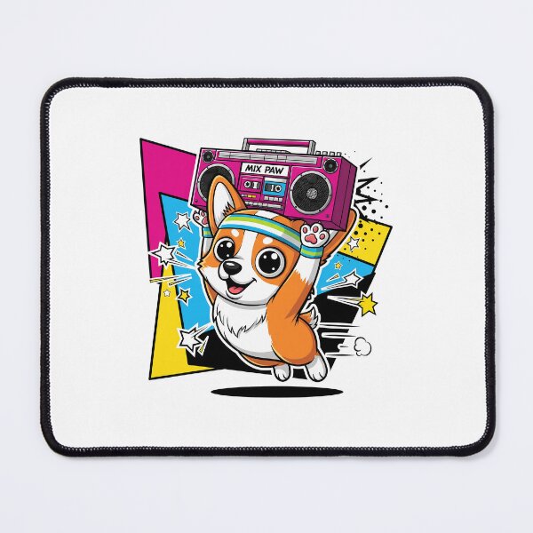 Item preview, Chibi Retro Corgi — Playful Cartoon Dog with Neon Sweatband and Magenta Boombox designed and sold by zoughlal.
