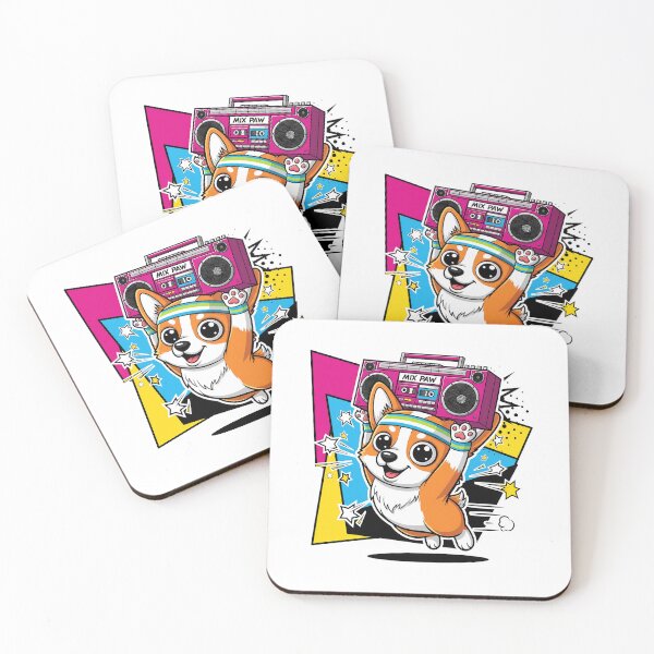 Item preview, Chibi Retro Corgi — Playful Cartoon Dog with Neon Sweatband and Magenta Boombox  designed and sold by zoughlal.