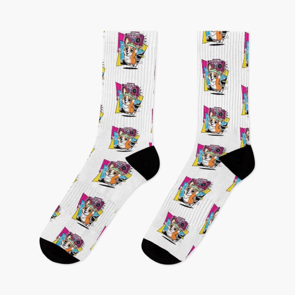 Item preview, Chibi Retro Corgi — Playful Cartoon Dog with Neon Sweatband and Magenta Boombox  designed and sold by zoughlal.