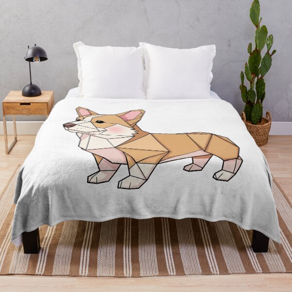 Aperçu de l'œuvre Corgi en origami — Chien stylisé plié en papier avec des polygones angulaires crème et beige créée et vendue par zoughlal.