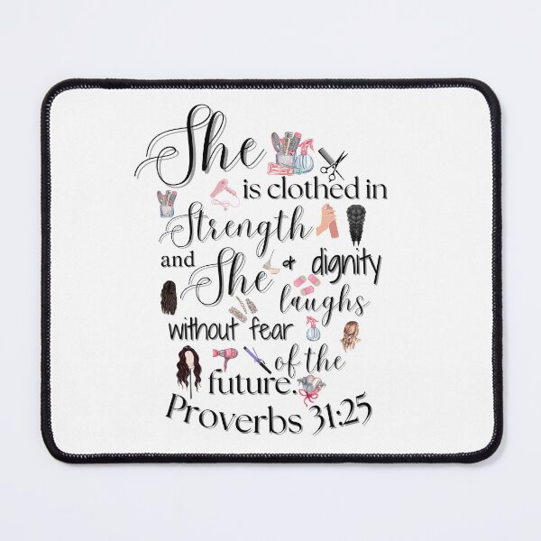 Item preview, She is Clothed in Strength and Dignity | Proverbs 31:25 Hair Stylist Design designed and sold by PW31Boutique.