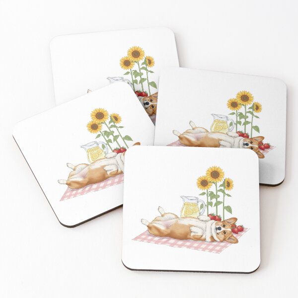 Item preview, Picnic Day Corgi — Relaxed Dog on Gingham Blanket with Lemonade and Sunflowers  designed and sold by zoughlal.
