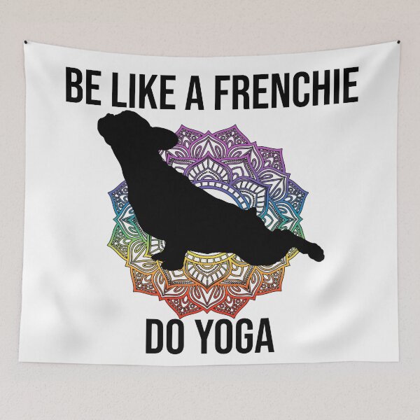 Item preview, frenchie do yoga black silhouette text transparent background designed and sold by FrenchieStyle25.