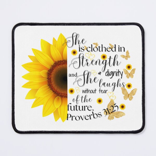 Item preview, She is Clothed in Strength and Dignity | Sunflower & Butterfly Proverbs 31:25 Design | Yellow designed and sold by PW31Boutique.