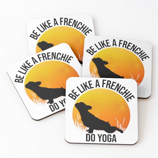 Item preview, frenchie do yoga black silhouette on retro sunset designed and sold by FrenchieStyle25.