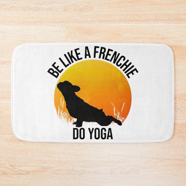 Item preview, frenchie do yoga black silhouette on retro sunset designed and sold by FrenchieStyle25.