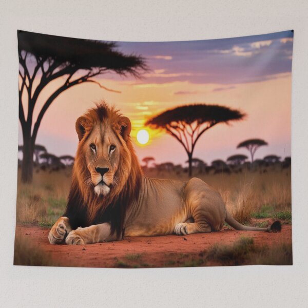Item preview, Lifestyle Hub: Majestic Lion At Golden Hour - African Savanna Sunset designed and sold by M&M Lifestyle Hub.