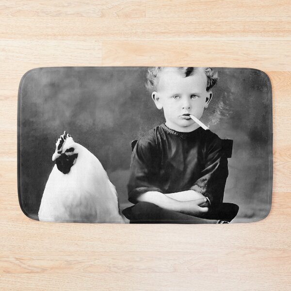 Item preview, Boy and Chicken, Funny Black and White Old Photo designed and sold by modernretro.