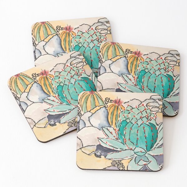 Item preview, Rock Garden Guardians – Watercolor Cactus & Stone Scene designed and sold by TheWorstedGrey.