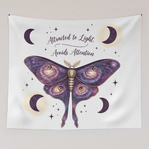 Item preview, Attracted to Light, Avoids Attention – Cosmic Moth Introvert Digital Art designed and sold by AnnDesignStudio.
