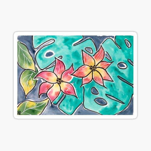 Item preview, Tropical Blooms and Monstera – Vibrant Watercolor Botanical designed and sold by TheWorstedGrey.