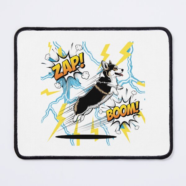 Item preview, Lightning Bolt Hero Corgi — Leaping Dog with Neon Lightning and Comic Explosions  designed and sold by zoughlal.