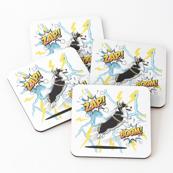 Item preview, Lightning Bolt Hero Corgi — Leaping Dog with Neon Lightning and Comic Explosions  designed and sold by zoughlal.
