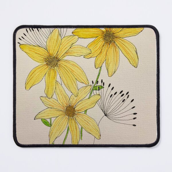 Item preview, Golden Petals & Whimsy – Yellow Floral Line Art designed and sold by TheWorstedGrey.