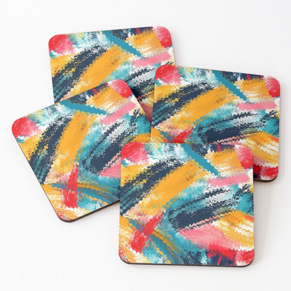 Item preview, Aqua, Yellow, And Pink Wavy Edges Abstract Art  designed and sold by DEC02.